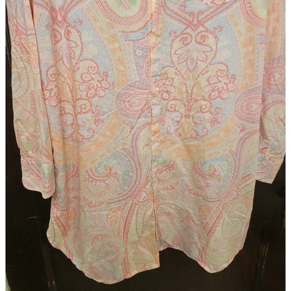 Women's Ralph Lauren Pink Paisley Sleep Shirt Size Tunic Large Front Button EUC - Picture 4 of 10